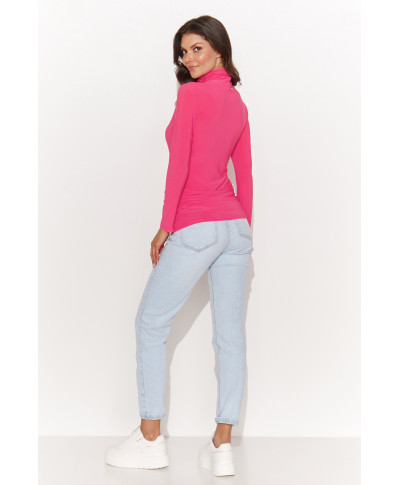 Klasiska sieviešu blūze ar augstu apkakli aveņu krāsā NU460