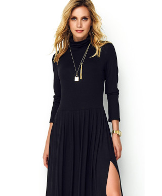 Garā kleita ar augstu apkakli melna M503