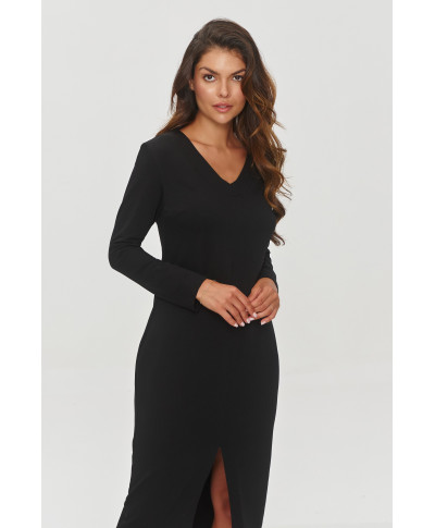 Svīteris kleita ar priekšējo šķēlumu grafīta melanžēts M845