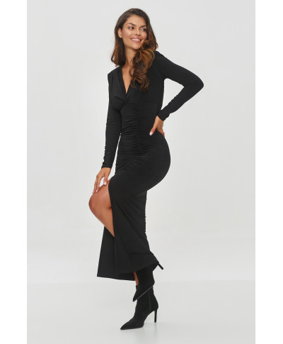 Eleganta kleita ar plisēm un šķēlumu melna M854