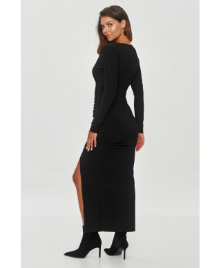 Eleganta kleita ar plisēm un šķēlumu melna M854