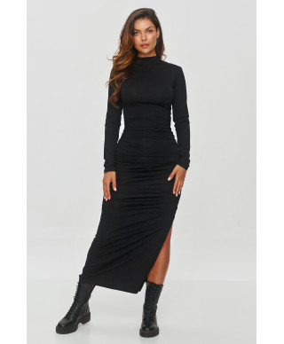 Pieguļoša kleita ar drapējumu melna M841