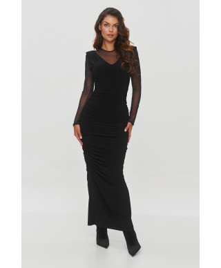 Pieguļoša gara kleita no jaukta auduma melna M853