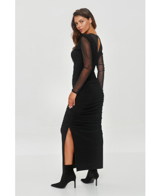 Pieguļoša gara kleita no jaukta auduma melna M853