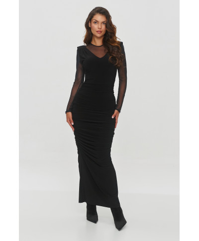 Pieguļoša gara kleita no jaukta auduma melna M853