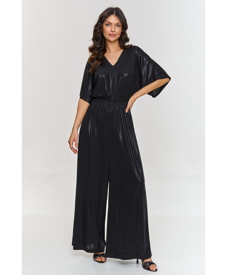 Metālisks kombinezons ar v-veida izgriezumu melns M884