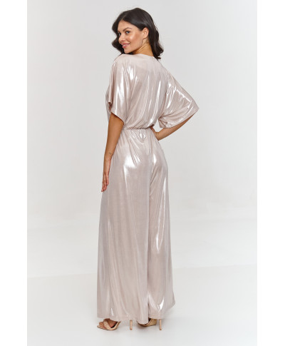 Metālisks kombinezons ar dekoltē gaiši bēšs M884