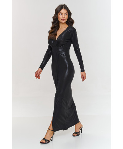 Metāliska maxi kleita ar šķēlumu melna M886