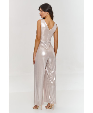 Metālisks kombinezons ar platām kājām gaiši bēšs M885