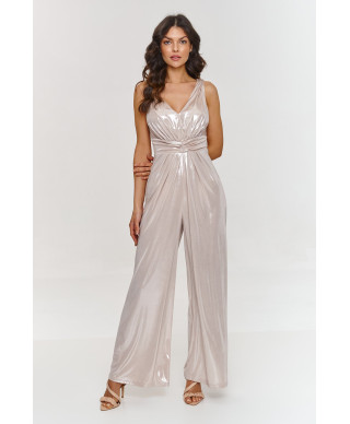 Metālisks kombinezons ar platām kājām gaiši bēšs M885