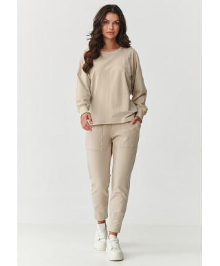 Laisvai krentantis sportinio kostiumo komplektas šviesiai smėlio spalvos M888