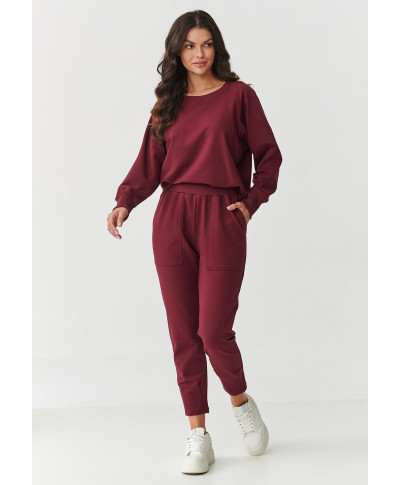 Laisvai krentantis sportinio kostiumo komplektas bordo spalvos M888