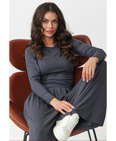 Viskozes komplekts ar rūtainu blūzi un platām biksēm antracīta krāsā M892