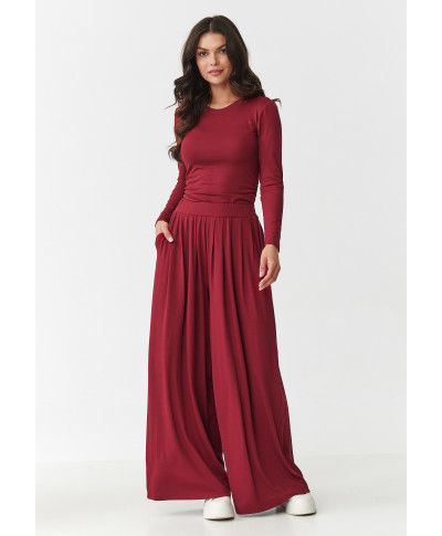 Viskozes komplekts ar rūtainu blūzi un platām biksēm bordo krāsā M892