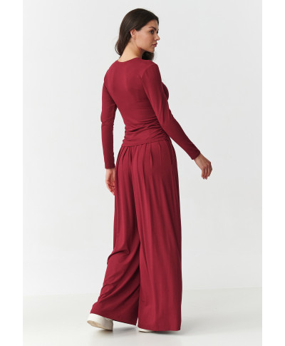 Viskozes komplekts ar rūtainu blūzi un platām biksēm bordo krāsā M892