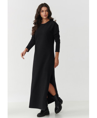 suknele maxi ilgomis rankovemis ir rozcięciem juoda M901
