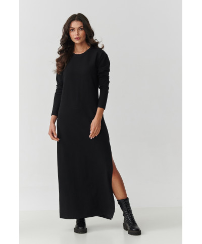 suknele maxi ilgomis rankovemis ir rozcięciem juoda M901