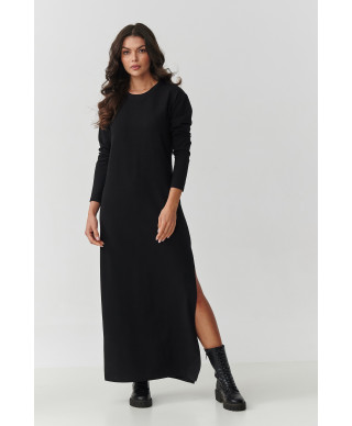 suknele maxi ilgomis rankovemis ir rozcięciem juoda M901