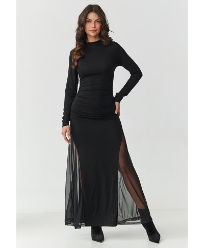 elegantiska suknele maxi su tiulinemis wstawkami juoda M902