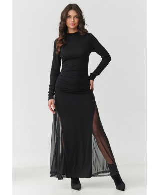 elegantiska suknele maxi su tiulinemis wstawkami juoda M902