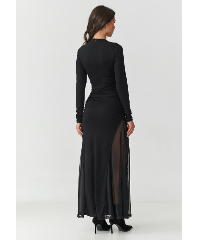 elegantiska suknele maxi su tiulinemis wstawkami juoda M902