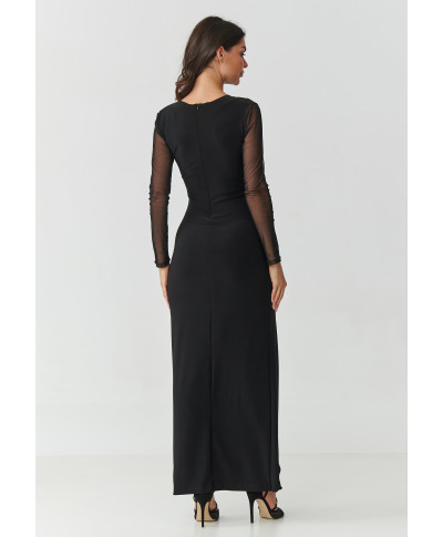 suknele maxi su tiulem ir falbaną juoda M910