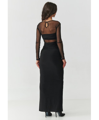 suknele maxi su tiulowym wykończeniem juoda M911