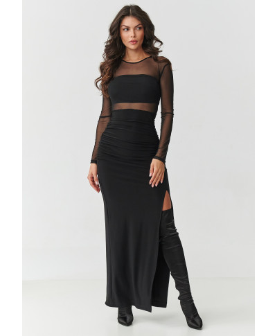 suknele maxi su tiulowym wykończeniem juoda M911