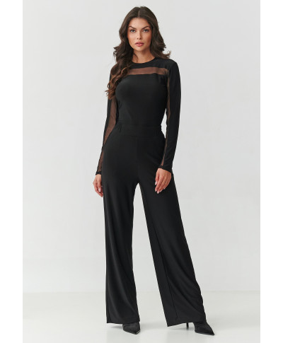 elegantiskas komplektas moteriskas su transparentnymi wstawkami ir szerokimi nogawkami juodas M903