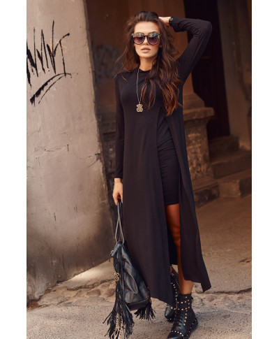 viskozine maxi suknele su skiliu juoda M909