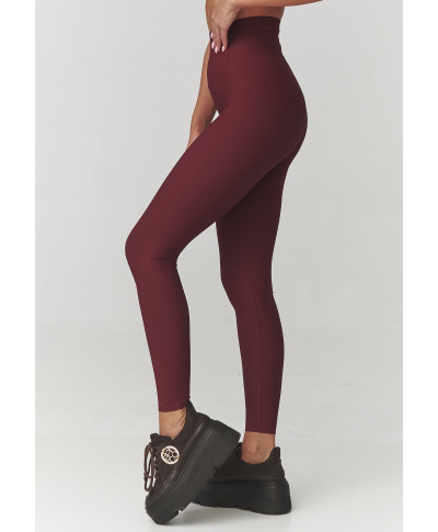 leginsai damskie prążkowane bordowe C30