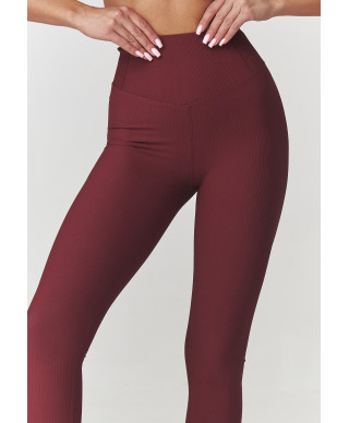 leginsai damskie prążkowane bordowe C30