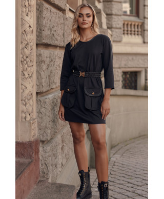 suknele mini su kisenemis ir paskiem juoda M752