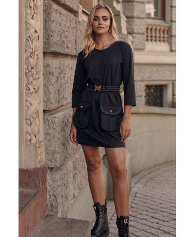 suknele mini su kisenemis ir paskiem juoda M752