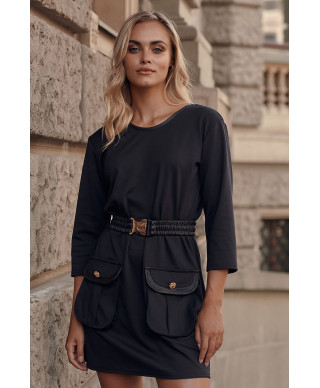 suknele mini su kisenemis ir paskiem juoda M752