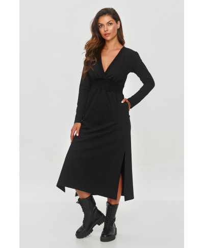 suknele su kopertowym iskirpte grafitowy melanzas M844