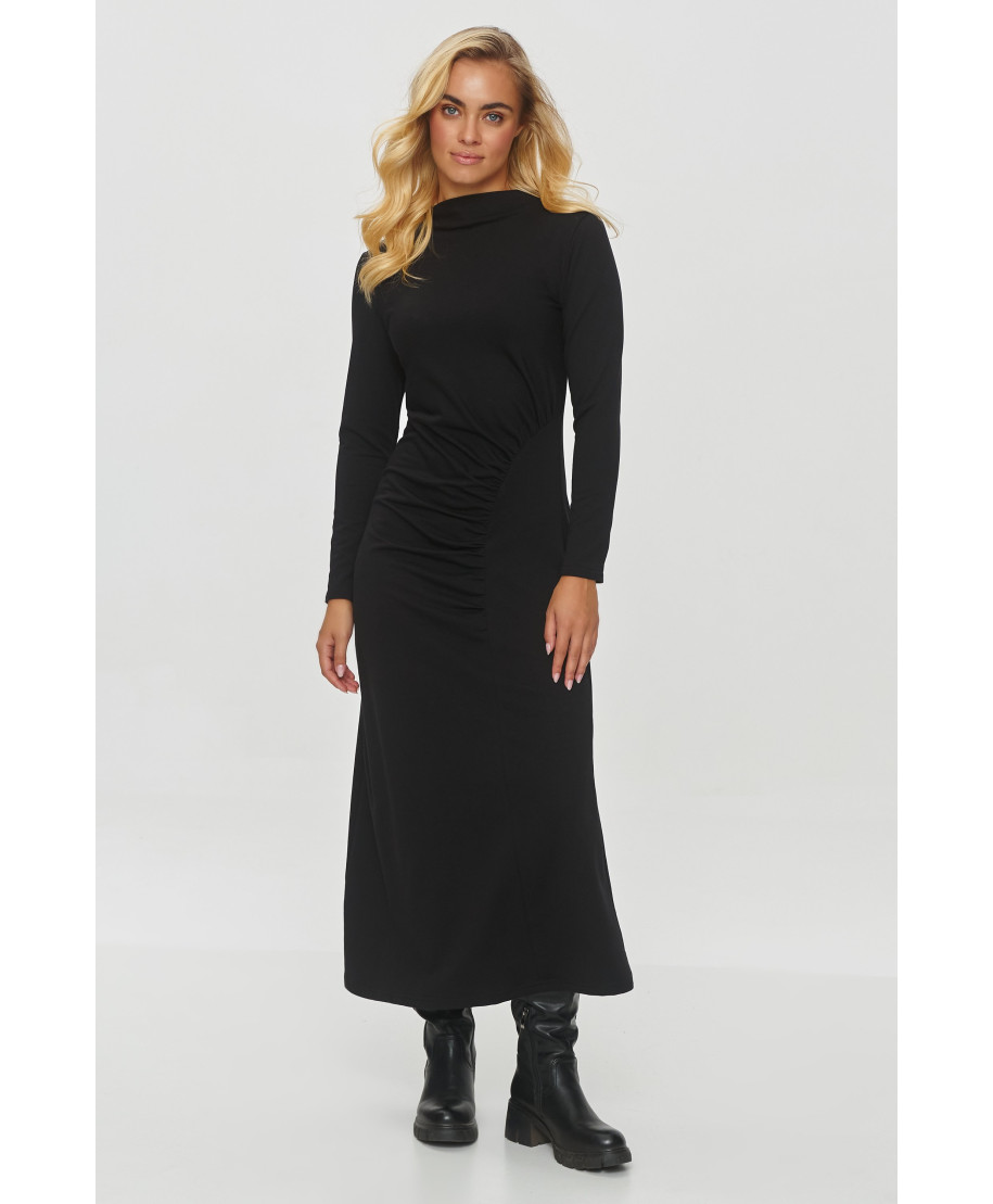 Drapowana suknele ze stójką grafitowy melanzas M847