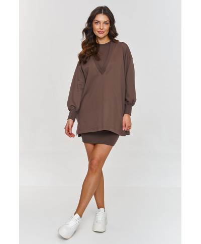 Dresowy komplektas su rumbuota sukienką sokoladinis M867