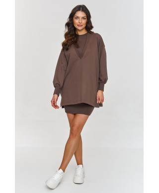 Dresowy komplektas su rumbuota sukienką sokoladinis M867