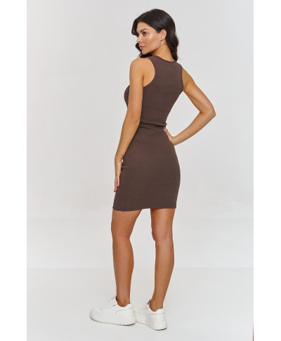 Dresowy komplektas su rumbuota sukienką sokoladinis M867