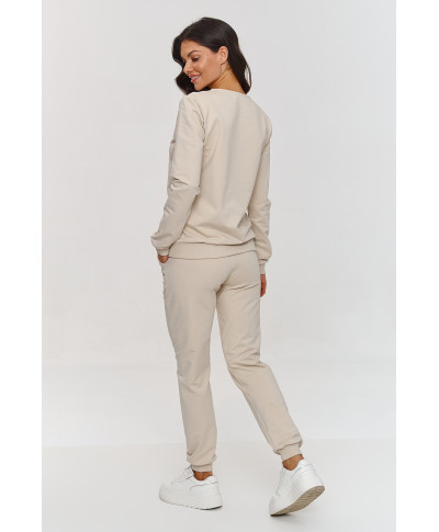 Dresowy komplektas su bluzą su iskirpte  serek sviesus beż M868