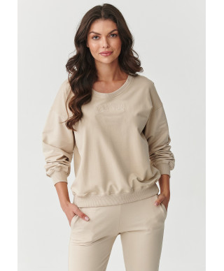komplektas dresowy su lekko dopasowanymi spodniami ir luźną bluzą sviesus beż M891
