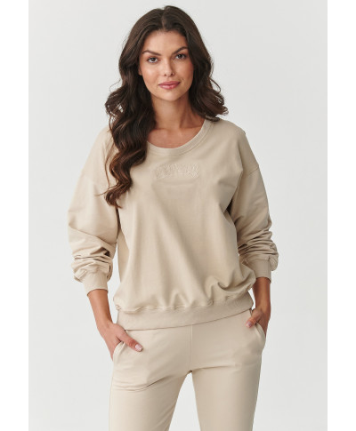 komplektas dresowy su lekko dopasowanymi spodniami ir luźną bluzą sviesus beż M891