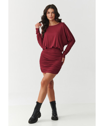 suknele mini su marszczeniem ir luźną górą bordo M900