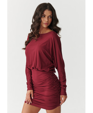 suknele mini su marszczeniem ir luźną górą bordo M900