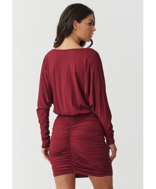 suknele mini su marszczeniem ir luźną górą bordo M900