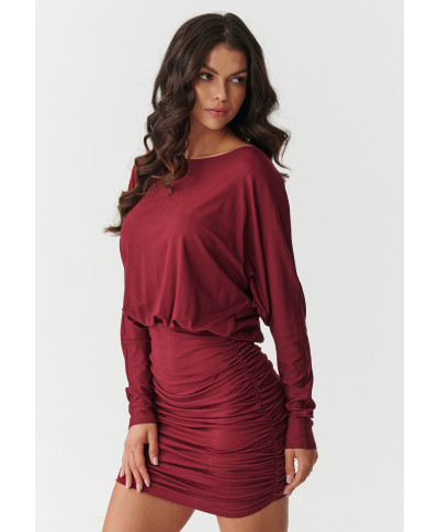 suknele mini su marszczeniem ir luźną górą bordo M900