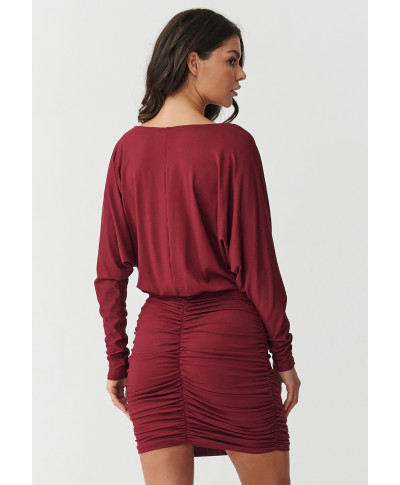 suknele mini su marszczeniem ir luźną górą bordo M900