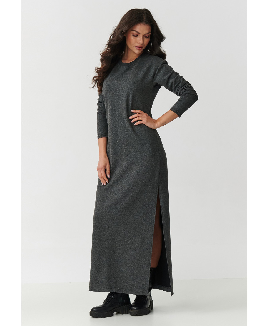 suknele maxi ilgomis rankovemis ir rozcięciem grafitowy melanzas M901