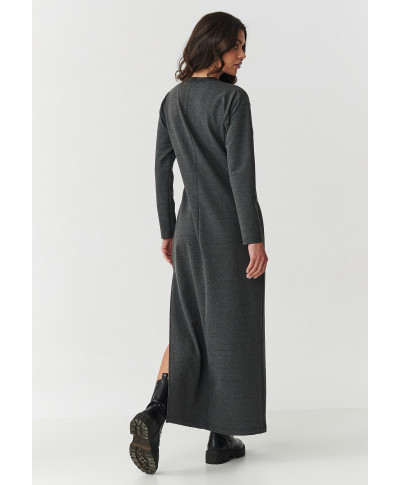 suknele maxi ilgomis rankovemis ir rozcięciem grafitowy melanzas M901